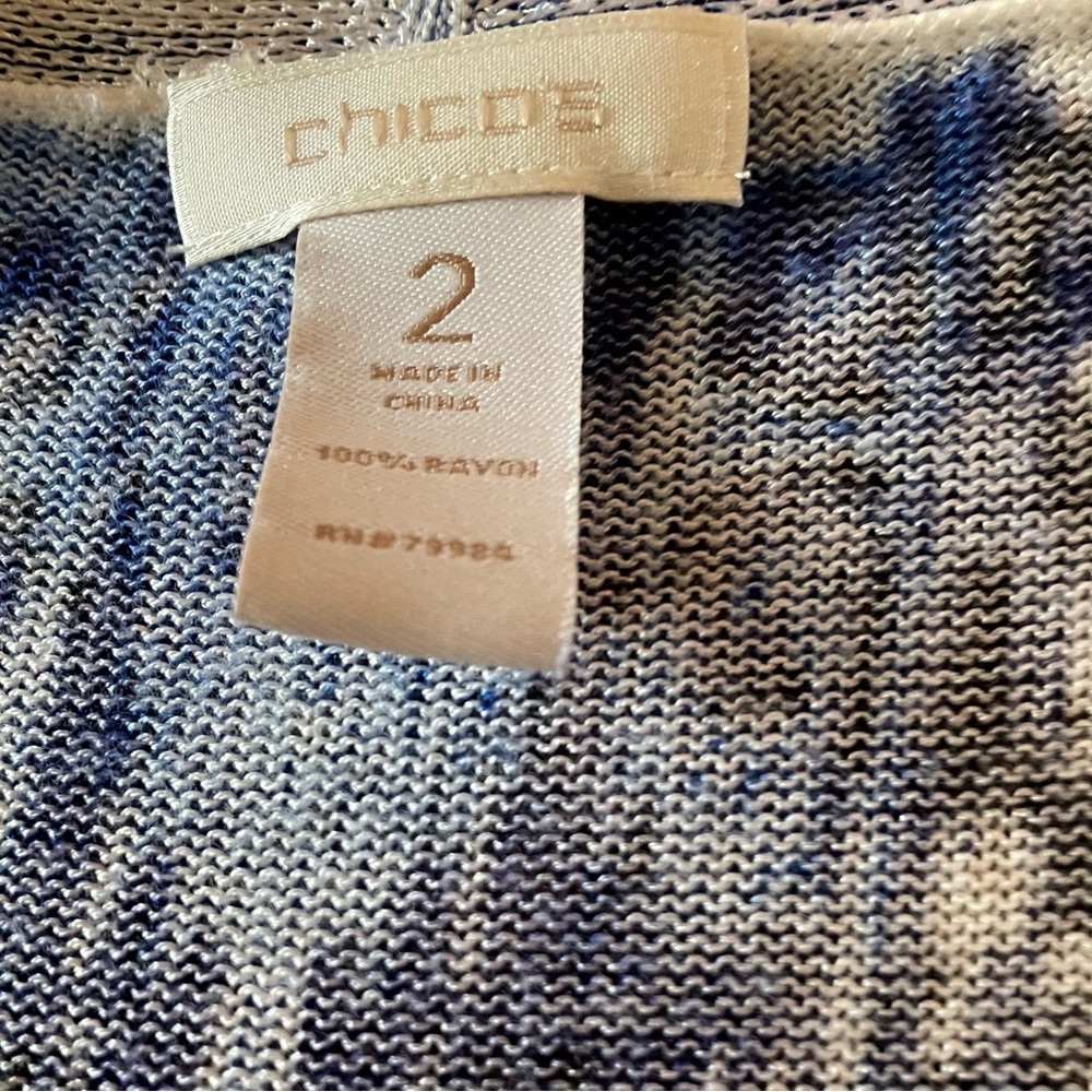 Woman’s Chico Blue and Black Open Cardigan Sweater Size 2 - Picture 2 of 5